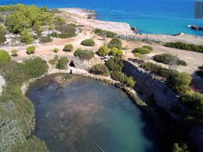 Un miracolo della natura, sorprendentemente sconosciuto ai pi�, nascosto nella boscaglia che caratterizza il litorale sud di Monopoli.  E� lo splendido e unico �lago di Santo Stefano�: uno specchio d�acqua cristallina incorniciato da alte pareti rocciose e collegato al mare attraverso un canale sotterraneo (foto di Pippo Vacca)